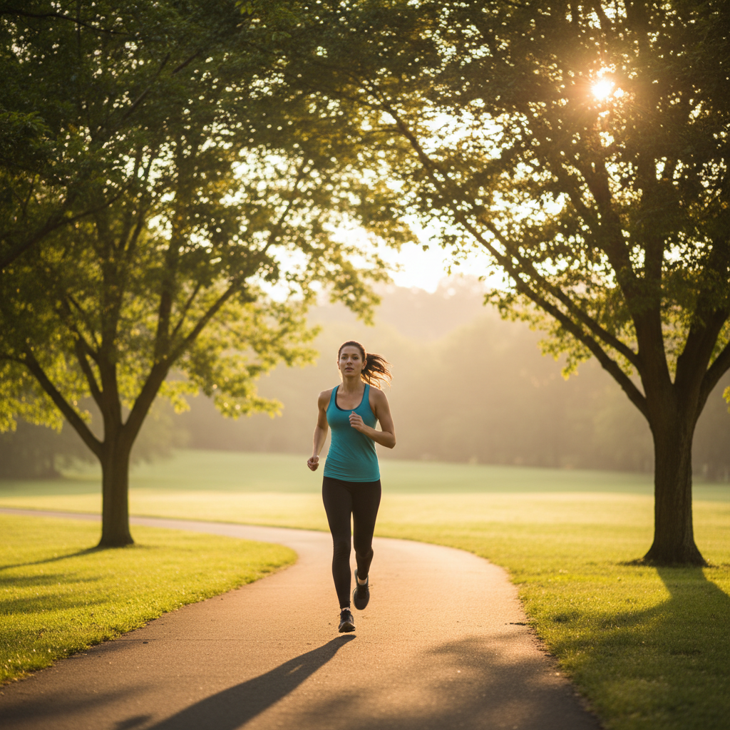 Woman running at sunrise, a factor that changes an intermittent fasting before and after
