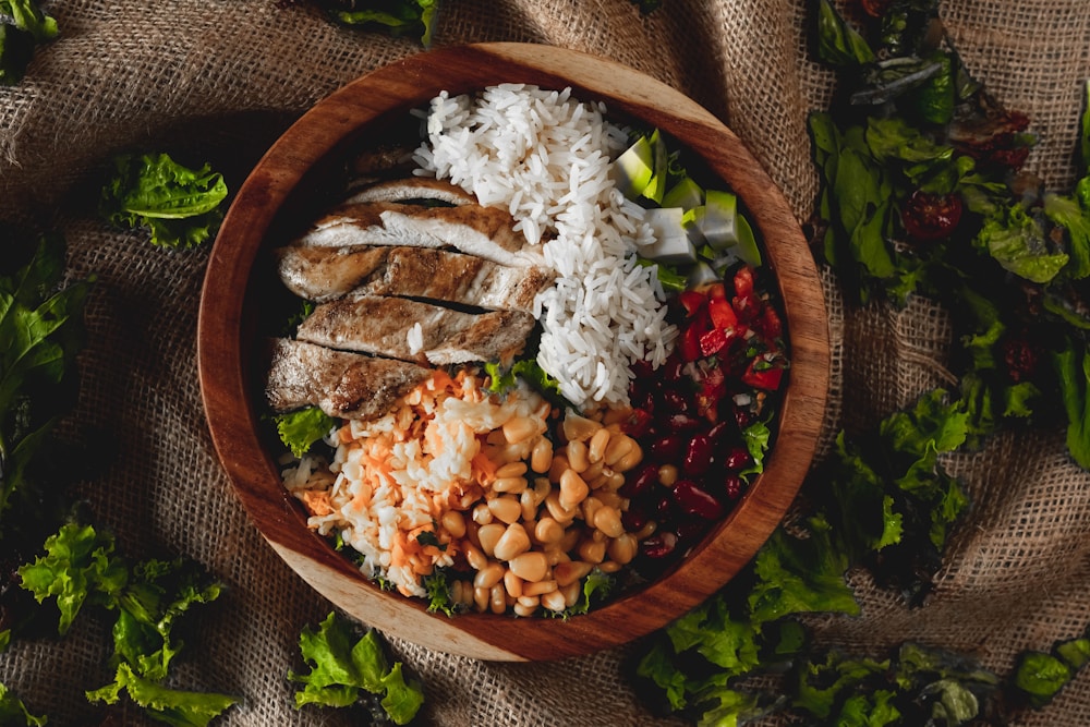 Balanced plate with chicken, rice, beans, and vegetables for the fasting window