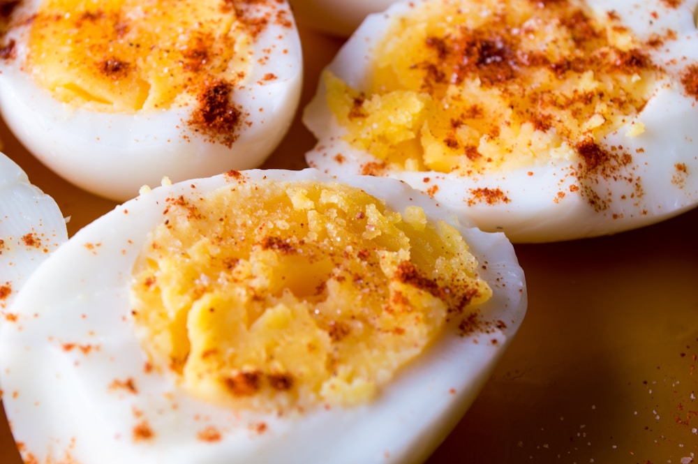 Sliced boiled eggs, a source of complete protein